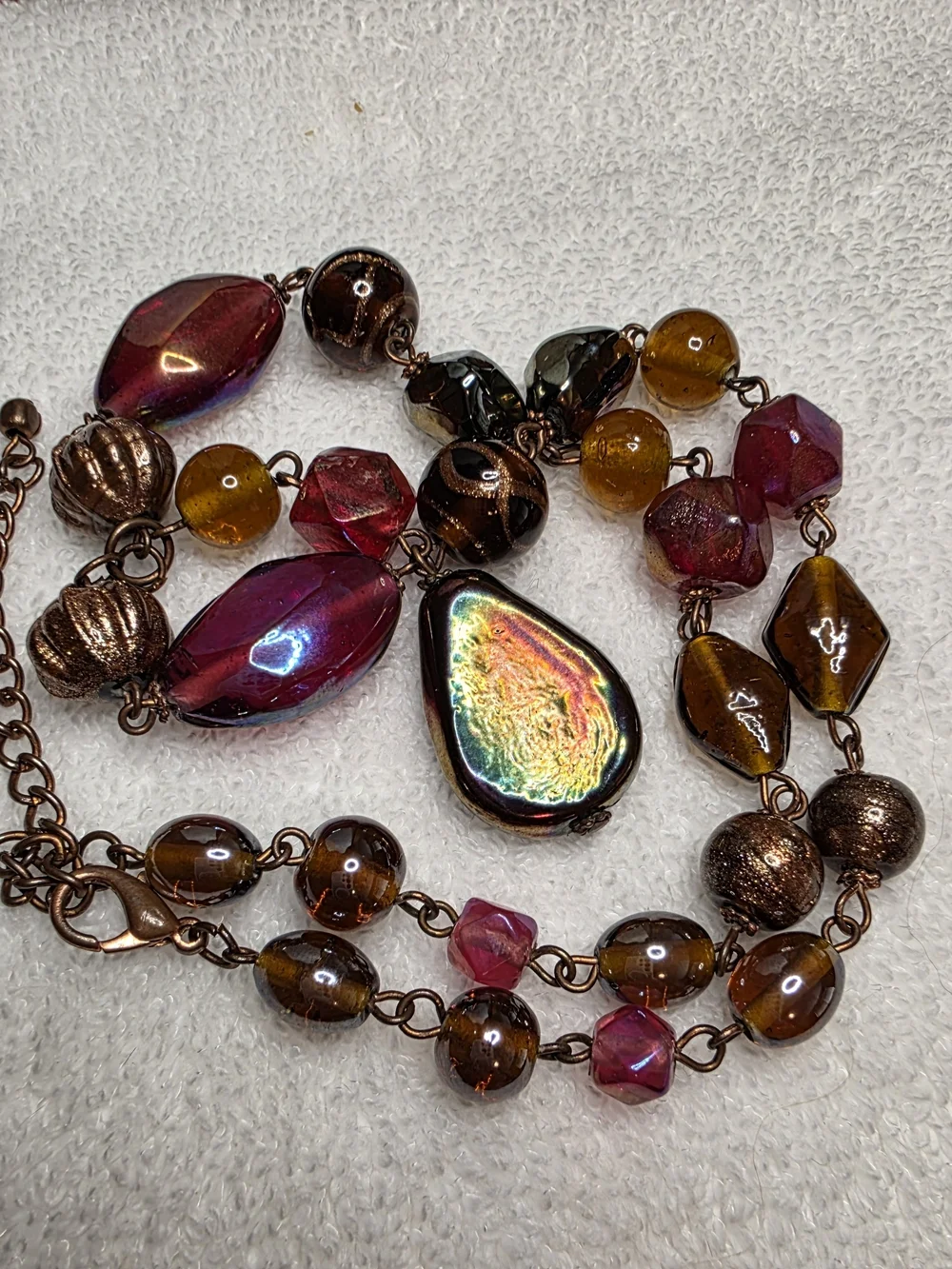 Boho Artisan Glass & Iridescent Tear Drop Y-Necklace